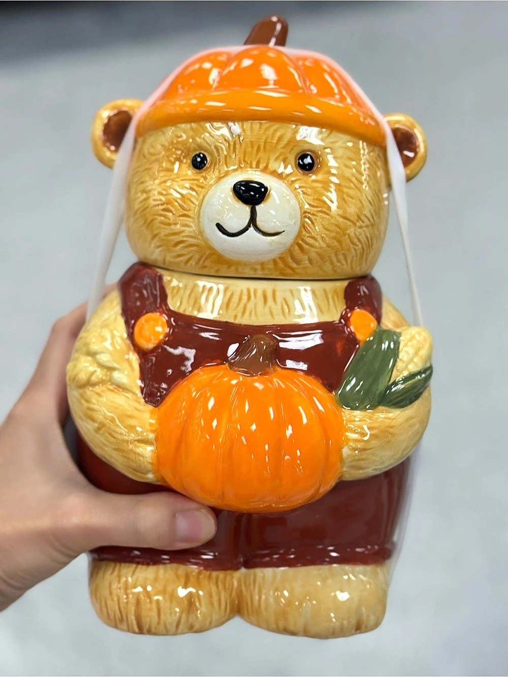 Pumpkin Bear Figurine Decor Orange & Brown New